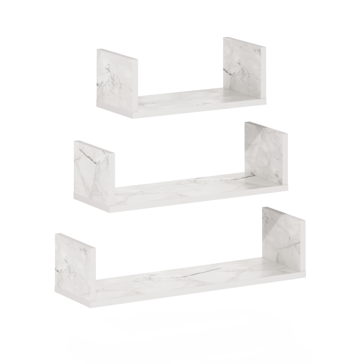 5.75 in. Rossi Bedroom Decor Wall Mounted Floating Display Shelves with Invisible Brackets, Marble White - Set of 3
