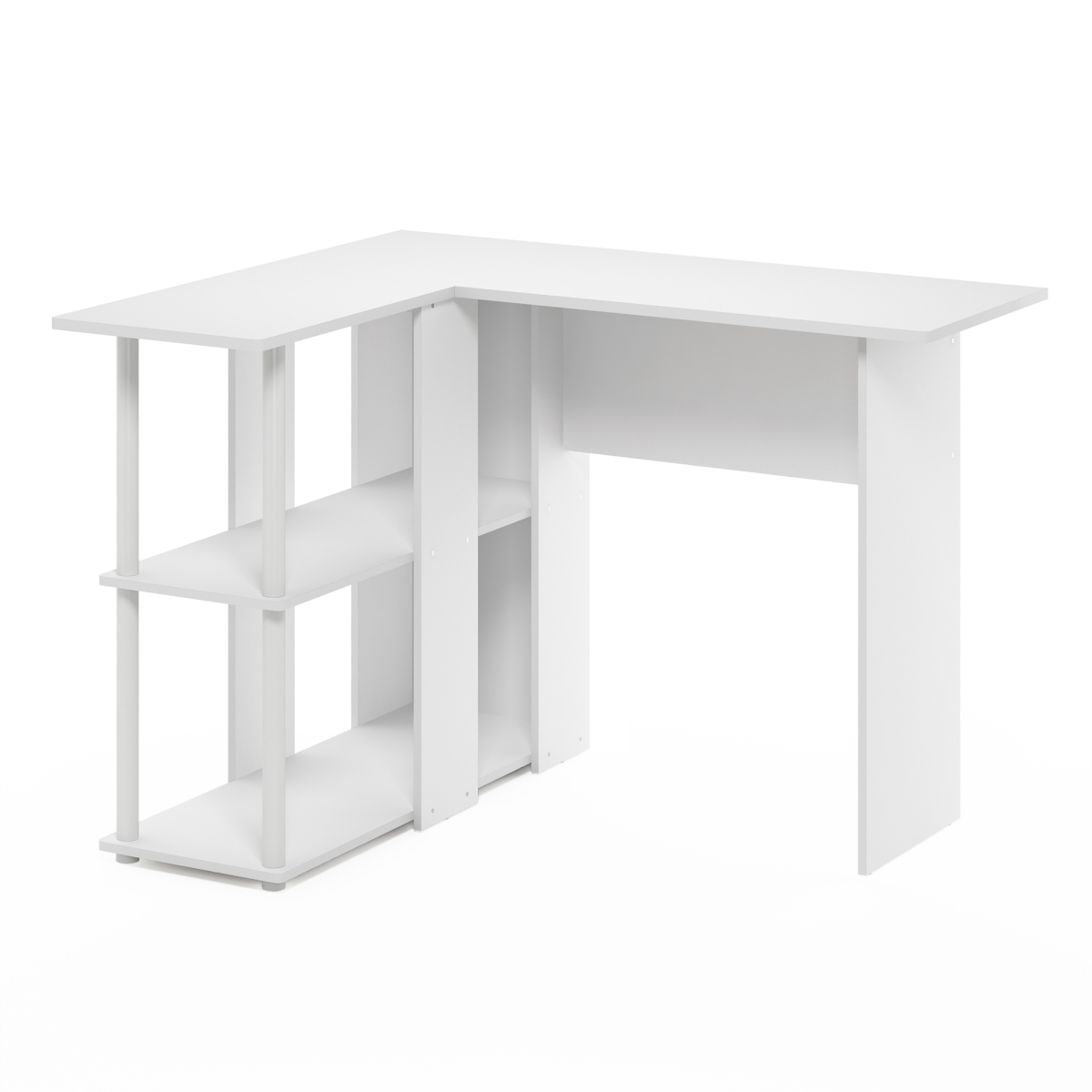 Picture of Furinno 17092WHWH Abbott L-Shape Desk with Bookshelf&#44; White & White