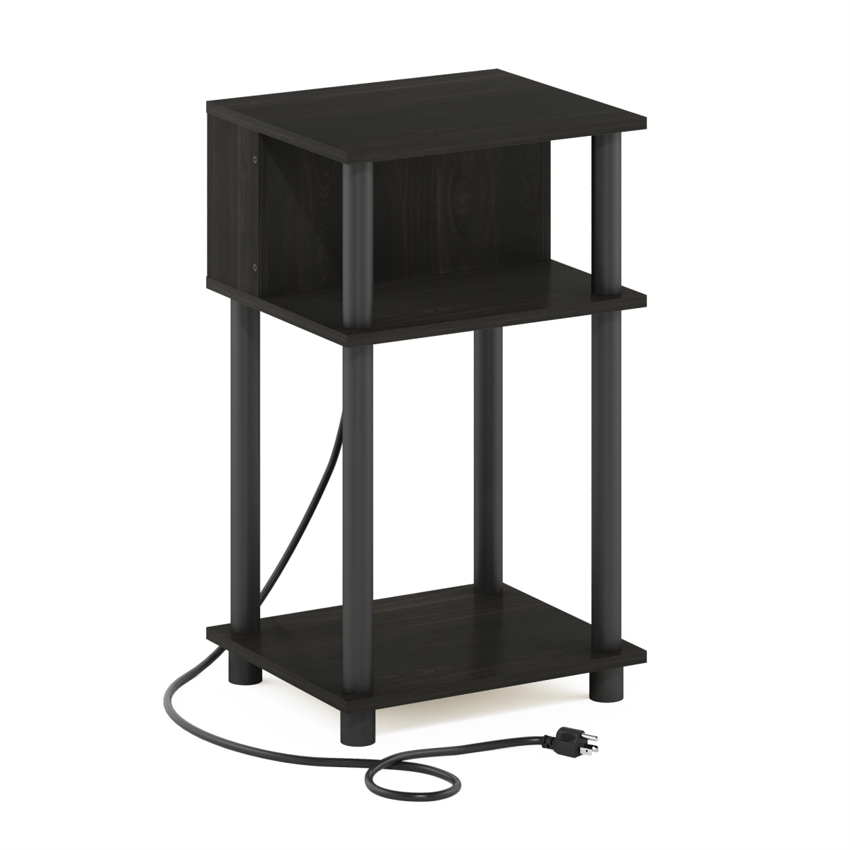 9.92 in. Just 3-Tier Turn-N-Tube Open Storage End Table with USB & Type-C Charging Port, Espresso & Black