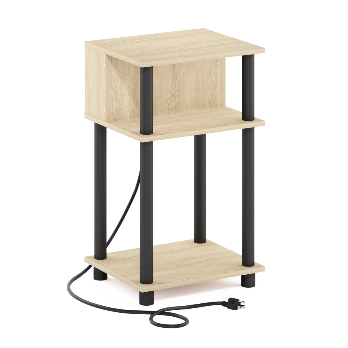 9.92 in. Just 3-Tier Turn-N-Tube Open Storage End Table with USB & Type-C Charging Port, Bauhaus Oak & Black