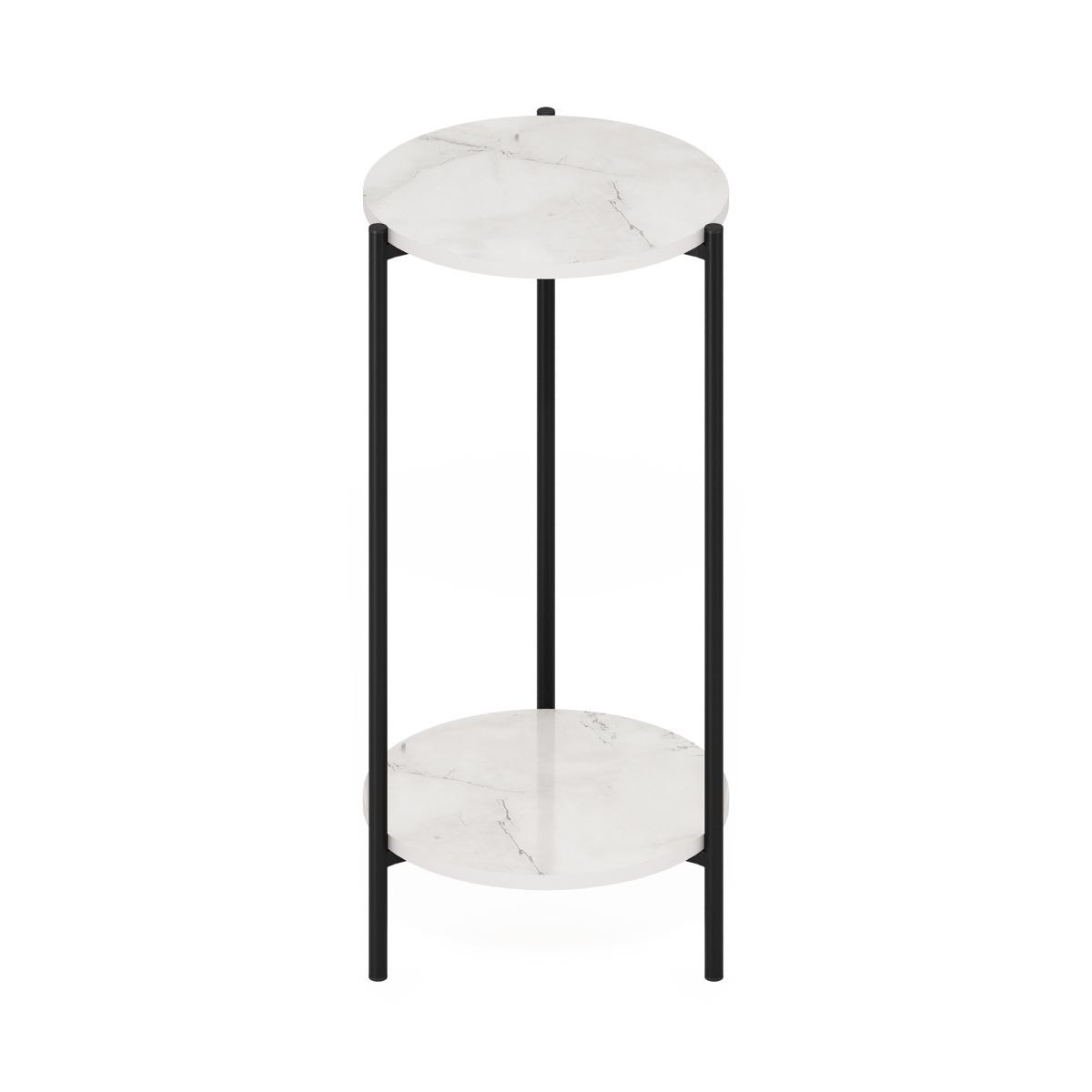 8.16 in. Besi 2-Tier Modern Tall Round Side End Table with Sturdy Metal Legs, Marble White