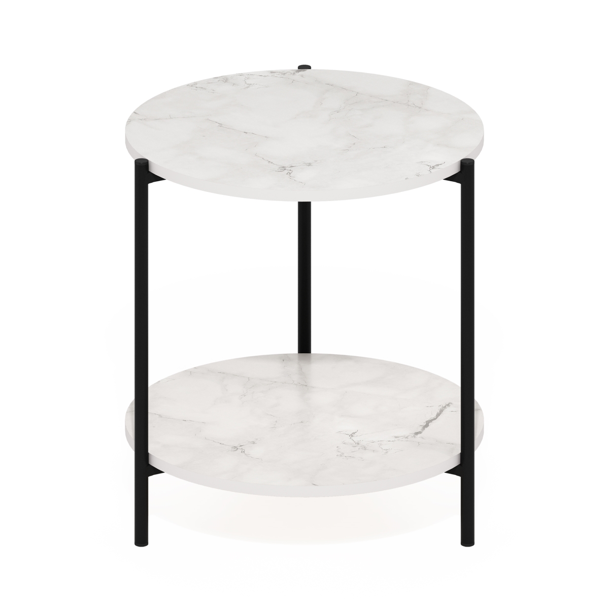 10.58 in. Besi 2-Tier Modern Round Side End Table with Sturdy Metal Legs, Marble White