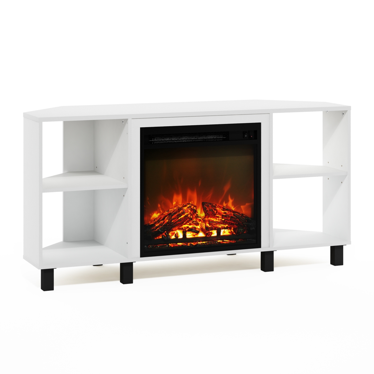 23.03 in. Jensen Corner Fireplace Entertainment Center TV Stand with 4 Open Compartments for Up to 55 in. TV, Solid White