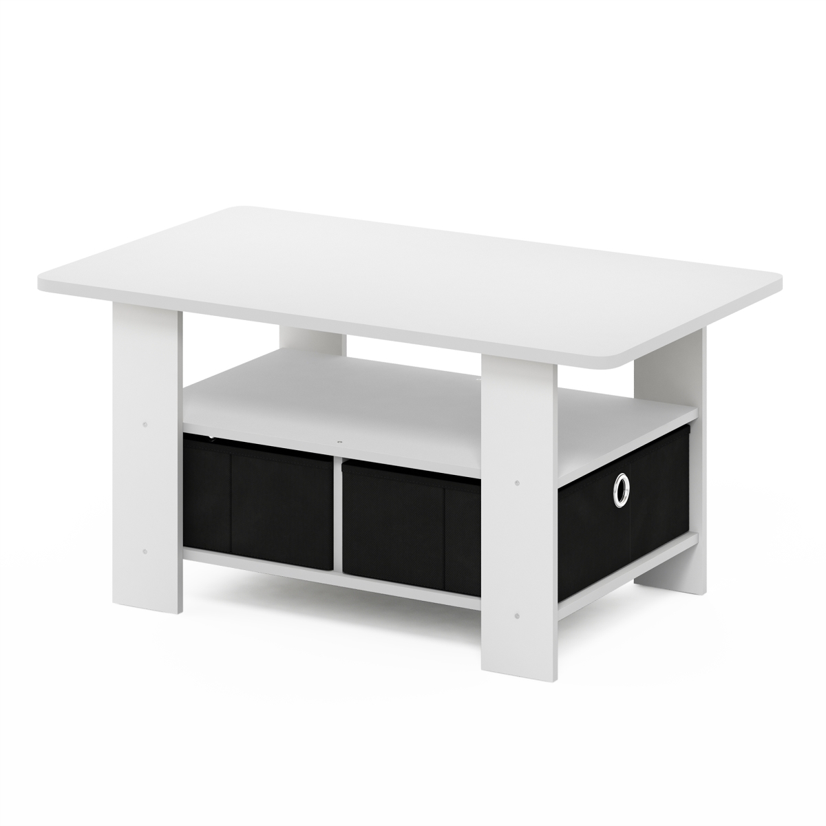 11158WHBK  Andrey Coffee Table with Bin Drawer, White/Black