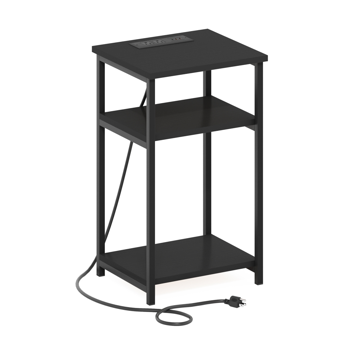 22354AM Moretti 3-Tier USB & Type-C Charging Port Open Storage Side Table with Metal Frame, Americano