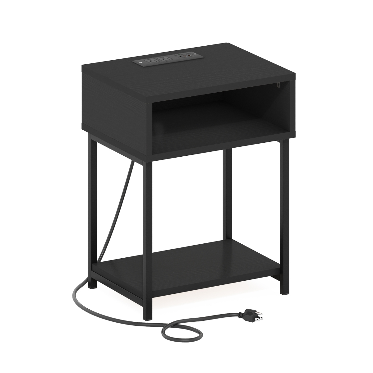 22353AM Moretti USB & Type-C Charging Port Open Storage Side Table with Metal Frame, Americano