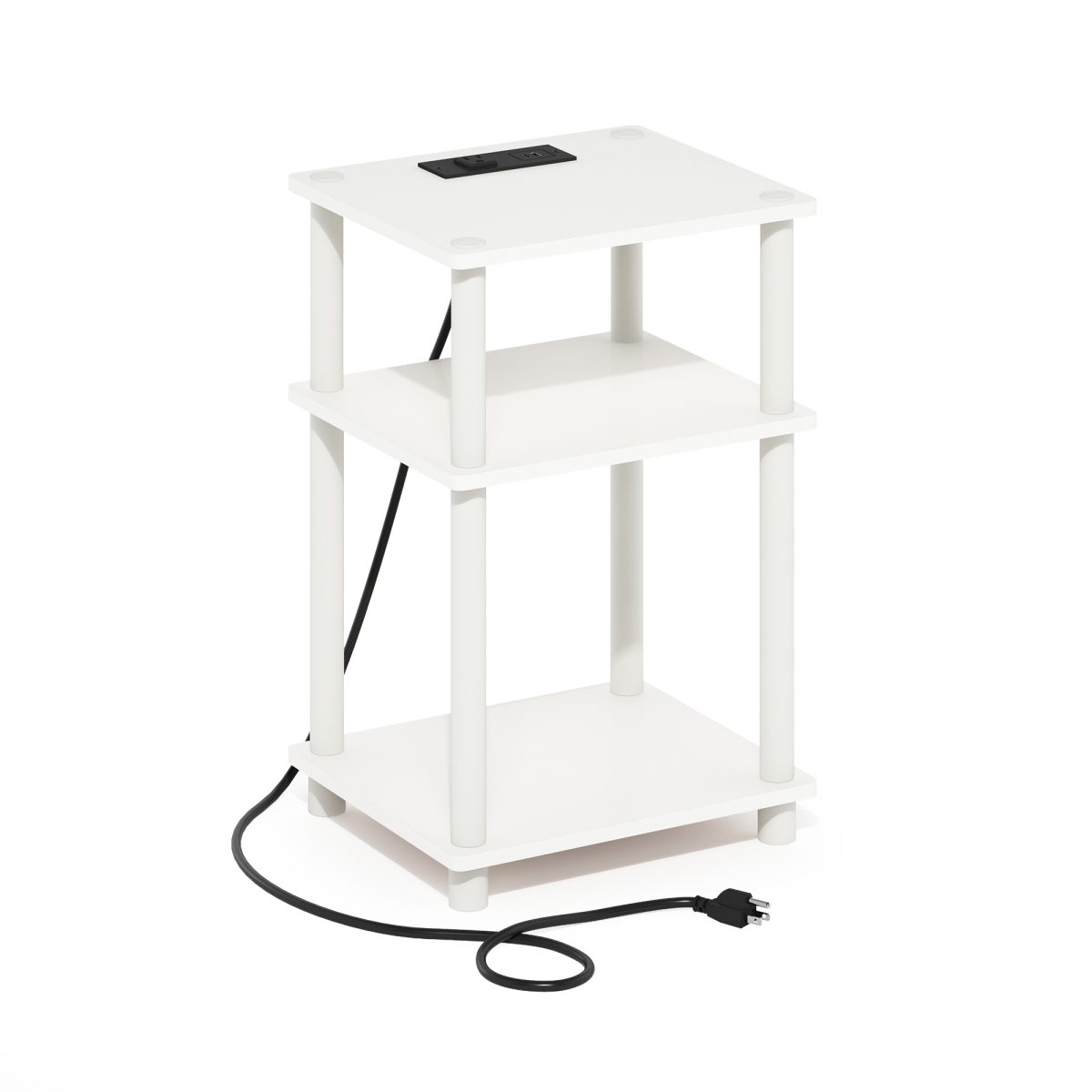 24018WHWH Just 3-Tier Turn-N-Tube Open Storage Side Table & End Table with USB & Type-C Charging Station, White