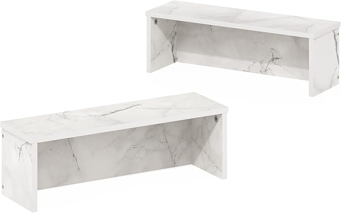 N222115MWH 18 in. Helena Kitchen Counter Stackable Organizer Shelf, Marble White - Set of 2