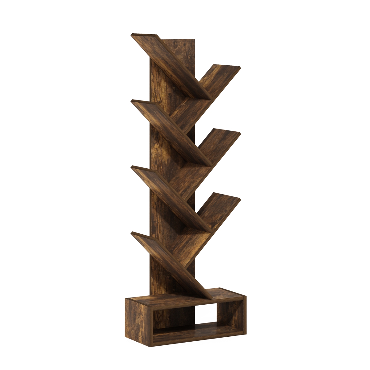 23399AP 7-Tier Floor Standing Tree Bookcase with Bottom Shelf, Amber Pine