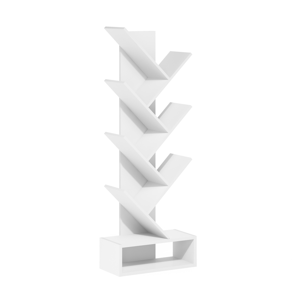 23399WH 7-Tier Floor Standing Tree Bookcase with Bottom Shelf, White