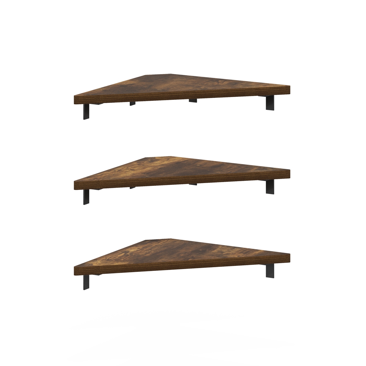23408AP Rossi Triangle Corner Floating Shelves, Wall Mount Display Shelf, Amber Pine - Set of 3