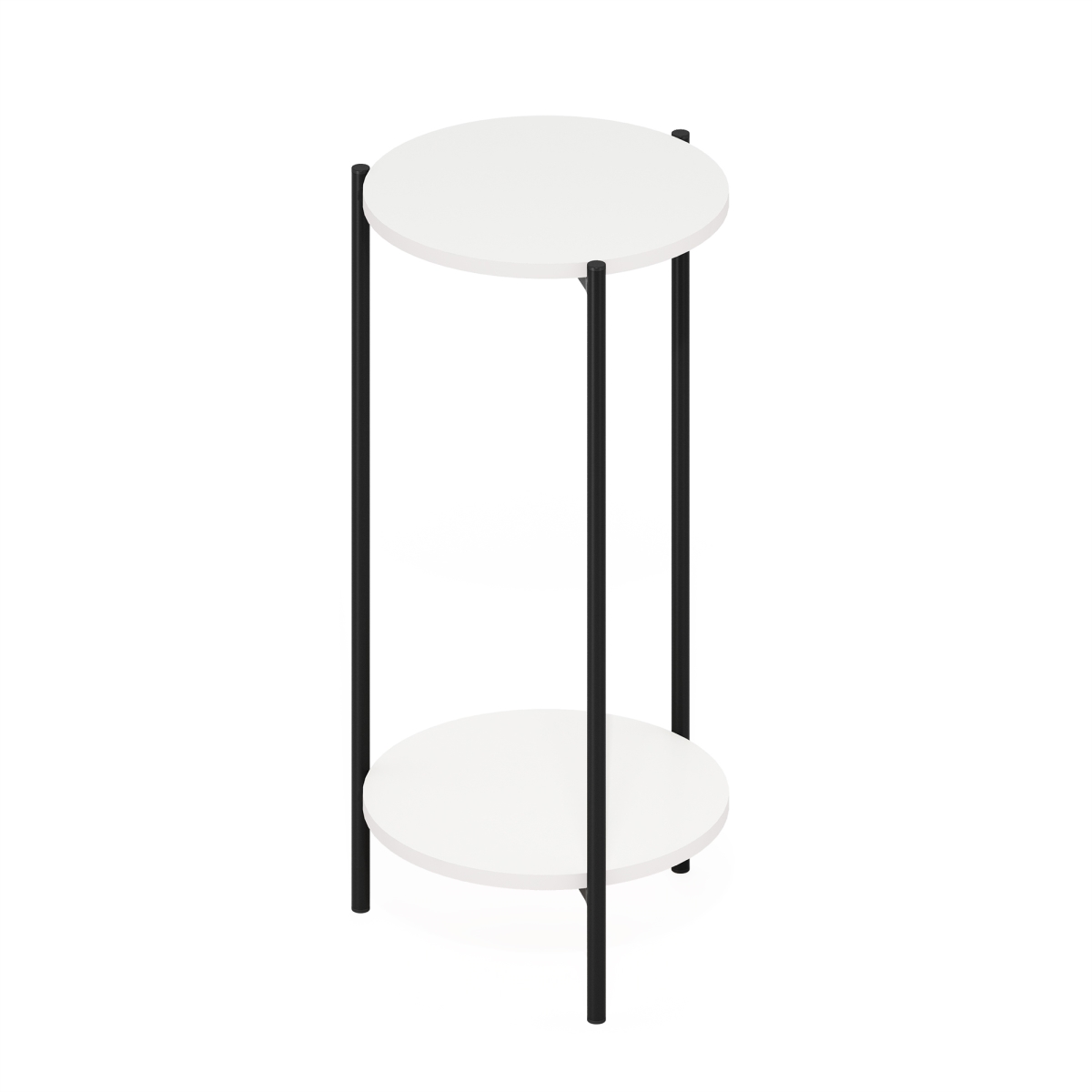 23079WHBK 11.6 in. 2-Tier Modern Tall Round Side End Table with Sturdy Metal Legs, White & Black