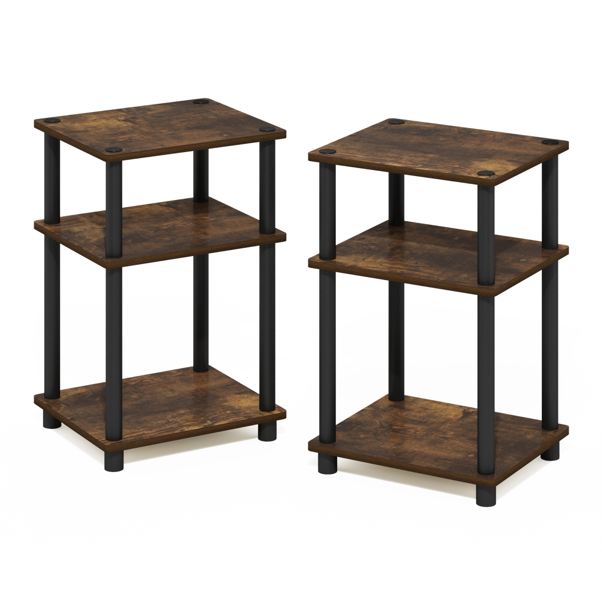 211087APBK Rectangular 3-Tier Turn-N-Tube End Table, Amber Pine & Black - Pack of 2