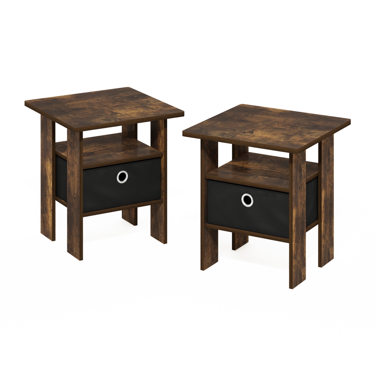 211157APBK Rectangular End Table Nightstand with Bin Drawer, Amber Pine & Black - Pack of 2