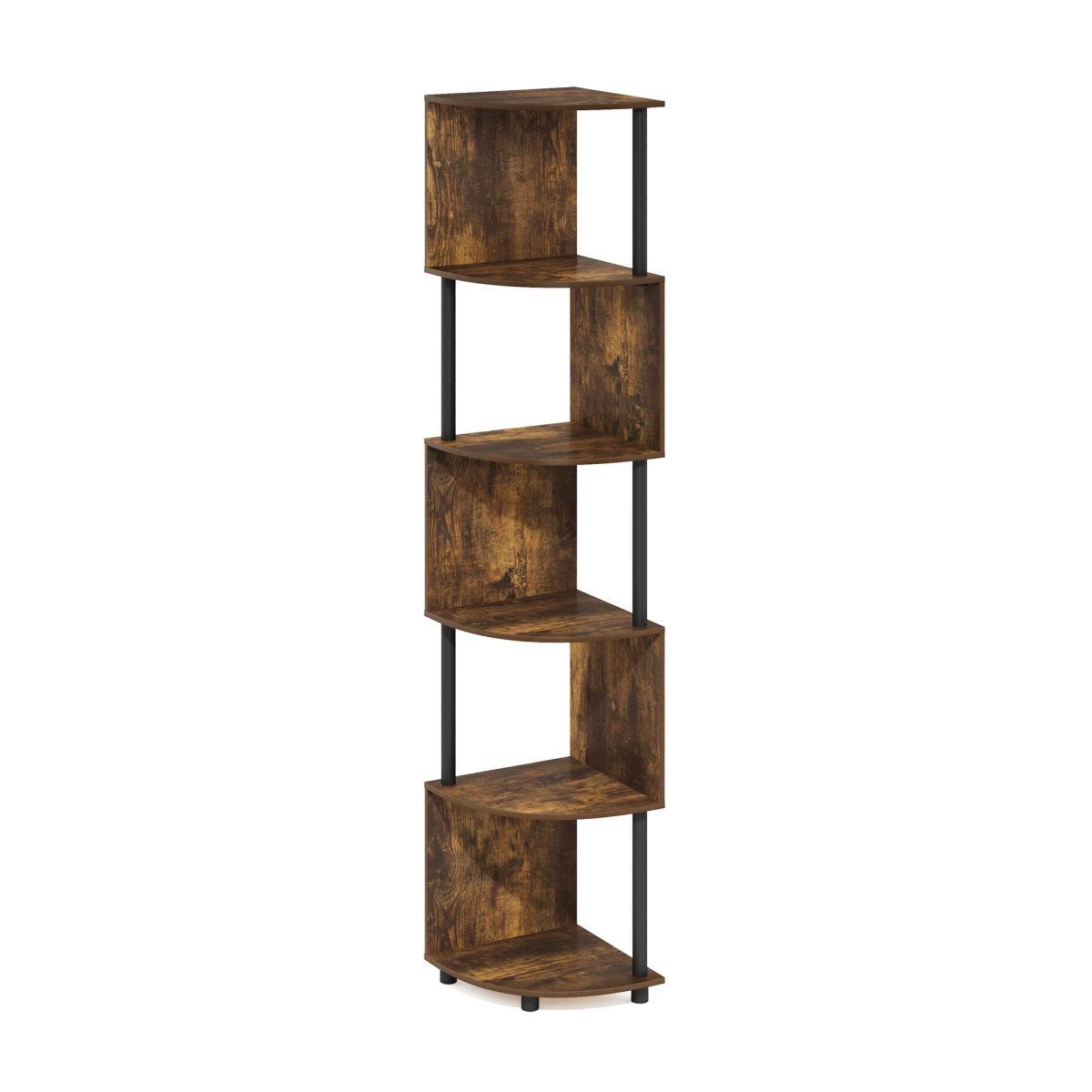 24014APBK Econ 5-Tier Zigzag Corner Shelf Bookcase & Bookshelf, Amber Pine & Black