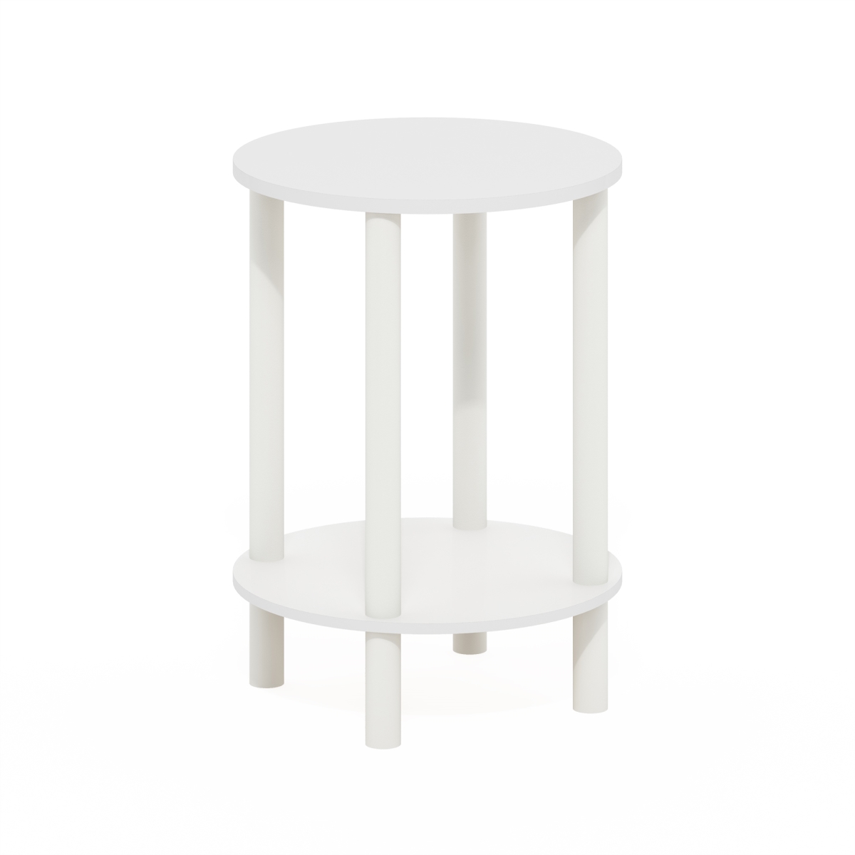 24093WHWH Turn-N-Tube 2-Tier Round Wooden End Table, Side Table, White