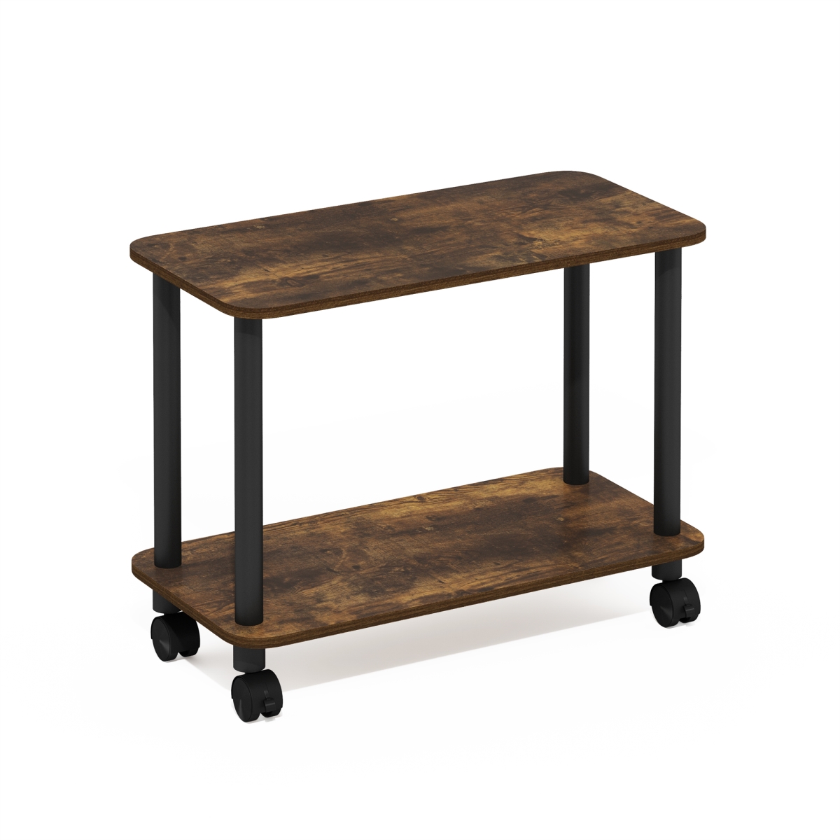 24117APBK Turn-N-Tube Modern Rectangle End Table, Side Table with Casters, Amber Pine & Black