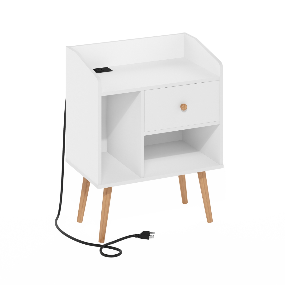 Picture of Furinno 24158WH Claude Mid Century Style End Table&#44; Side Table with USB & Type-C Charging Station&#44; White