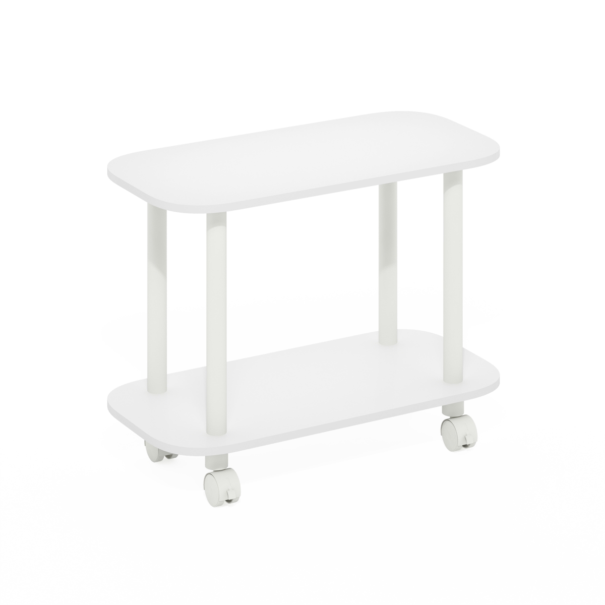 24115WHWH  Turn-N-Tube Modern Oval End Table, Side Table with Casters, White