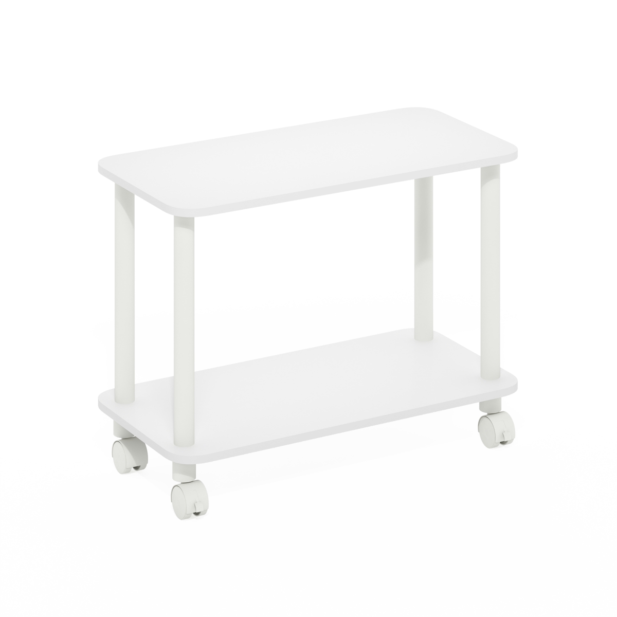 24117WHWH  Turn-N-Tube Modern Rectangle End Table, Side Table with Casters, White