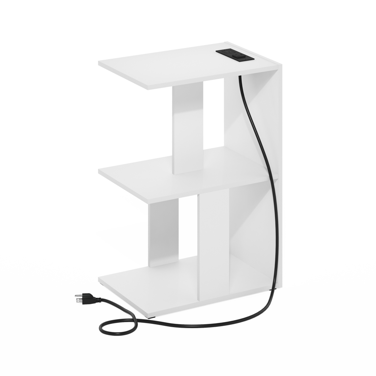 24217WH  Boyate Open Storage Sofa Side Table, End Table with USB & Type-C Charging Port, White