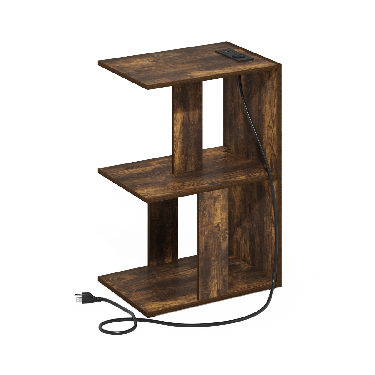 24217AP  Boyate Open Storage Sofa Side Table, End Table with USB & Type-C Charging Port, Amber Pine