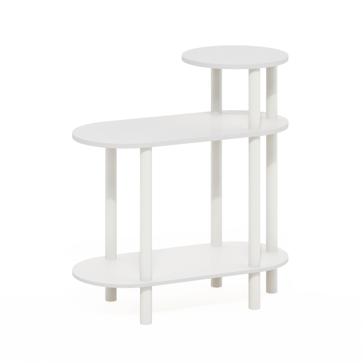 24099WHWH  Turn-N-Tube 3-Tier Oval Sofa Side Table, End Table with Open Shelves, White