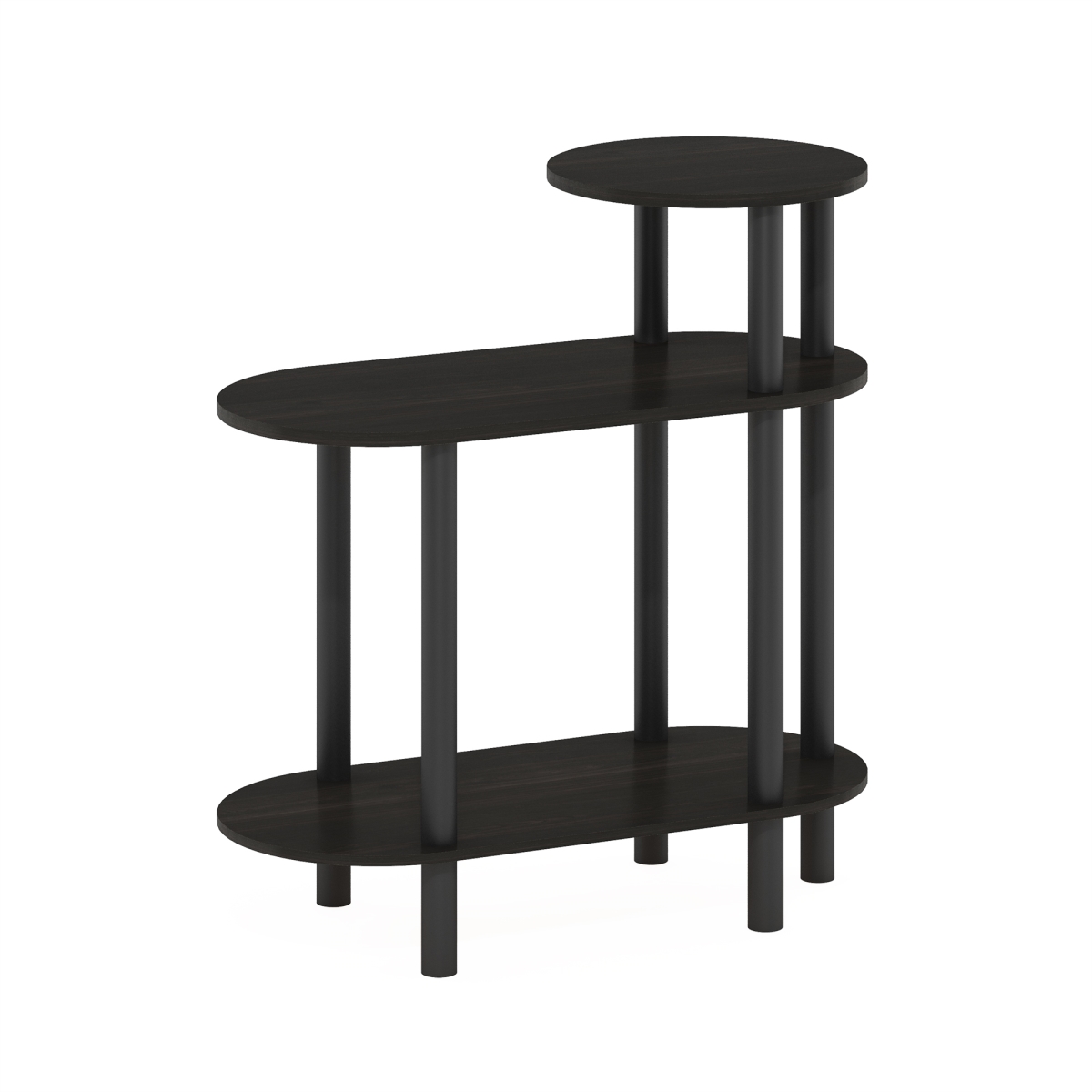 24099EXBK  Turn-N-Tube 3-Tier Oval Sofa Side Table, End Table with Open Shelves, Espresso Black