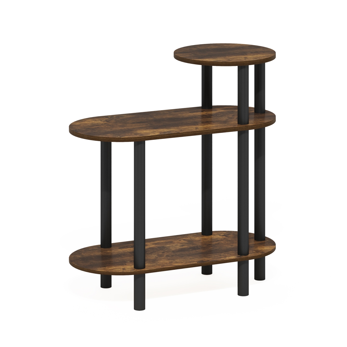 24099APBK  Turn-N-Tube 3-Tier Oval Sofa Side Table, End Table with Open Shelves, Amber Pine Black