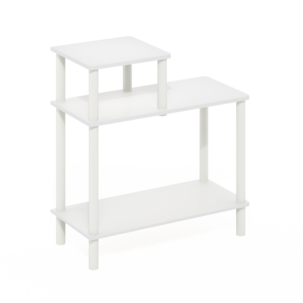 24100WHWH  Turn-N-Tube 3-Tier Rectangular Sofa Side Table, End Table with Open Shelves, White