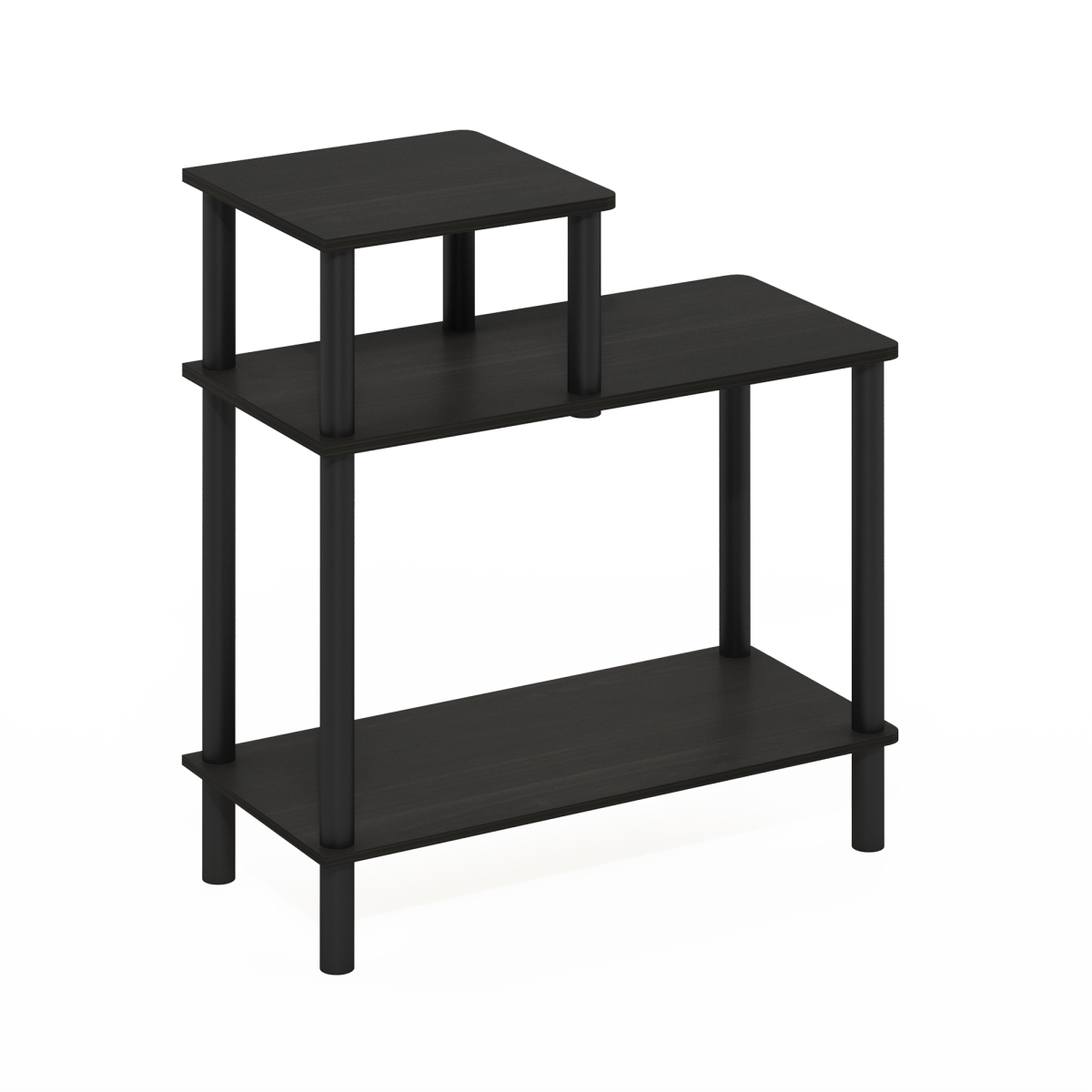 24100EXBK  Turn-N-Tube 3-Tier Rectangular Sofa Side Table, End Table with Open Shelves, Espresso Black