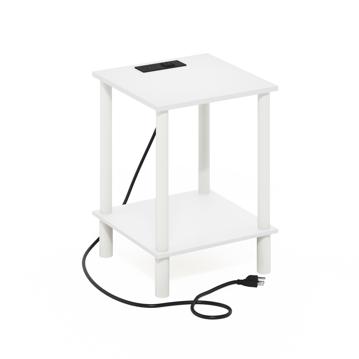 24203WHWH  Turn-N-Tube 2-Tier Side Table, End Table with USB & Type-C Charging Port, White