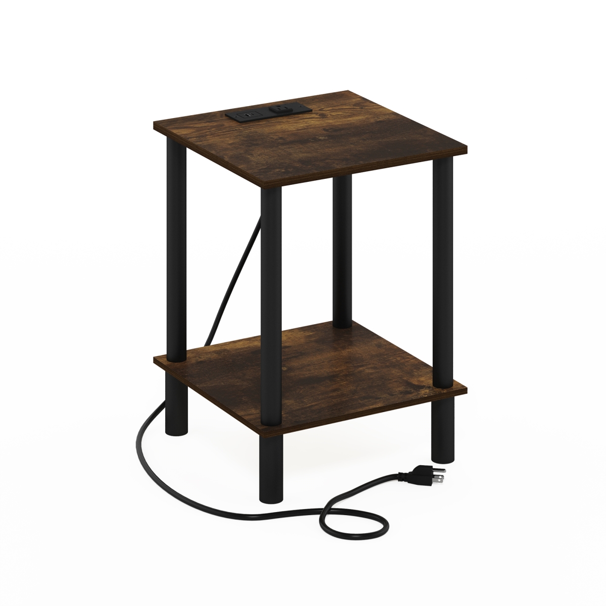 24203APBK  Turn-N-Tube 2-Tier Side Table, End Table with USB & Type-C Charging Port, Amber Pine Black