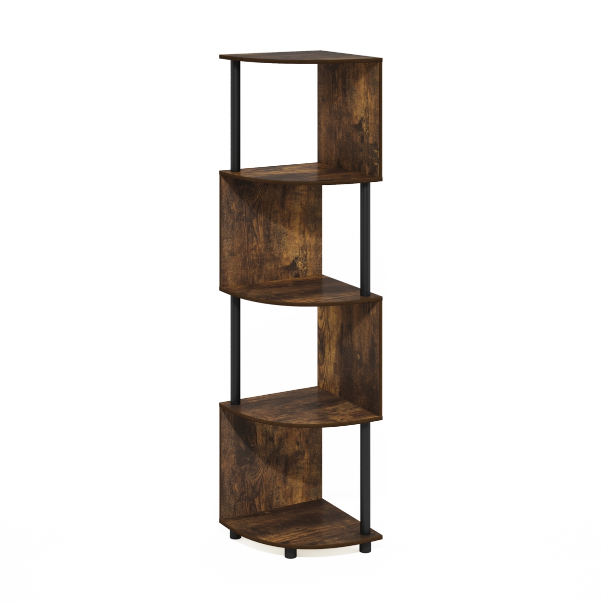 24234APBK Econ 4-Tier Zigzag Corner Shelf Bookcase, Bookshelf, Amber Pine Black