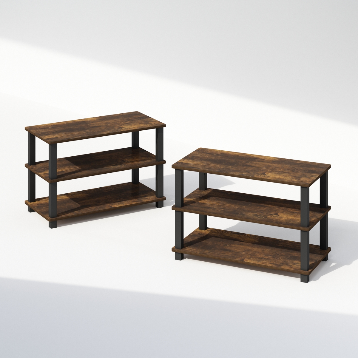N213080APBK 12 x 15 x 24 in. Turn-S-Tube 3-Tier Multipurpose Stackable Standing Shelves, Amber Pine & Black - Set of 2