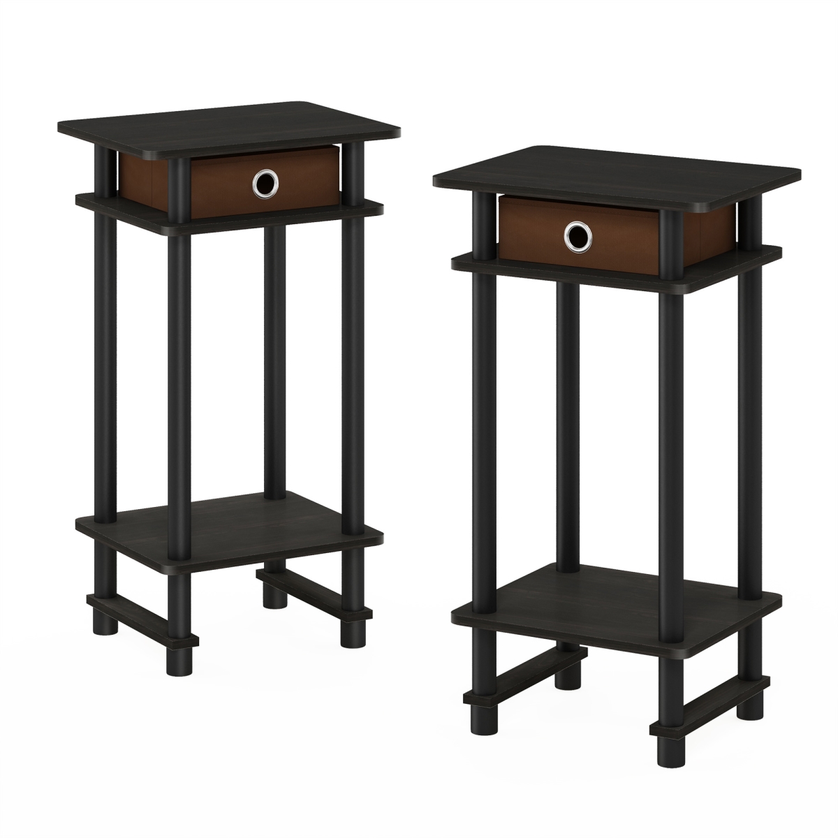 N217017EX 11.61 x 27.72 x 15.55 in. Turn-N-Tube Tall Nightstand with Bin, Espresso & Brown - Set of 2