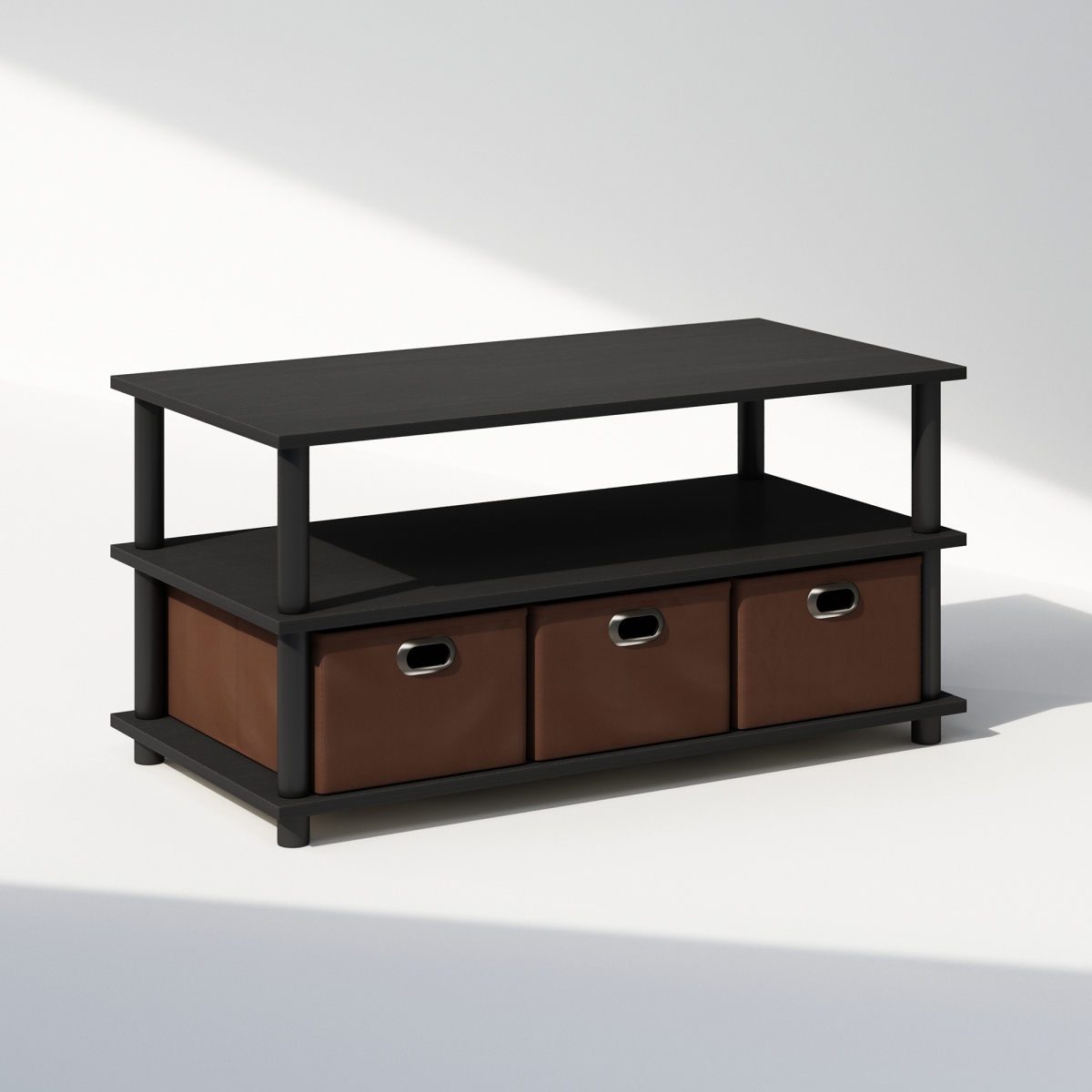N18069BOKBKBR Turn-N-Tube Multipurpose Compact Open Storage Shoe Rack with Bin Drawers, Black Oak & Brown
