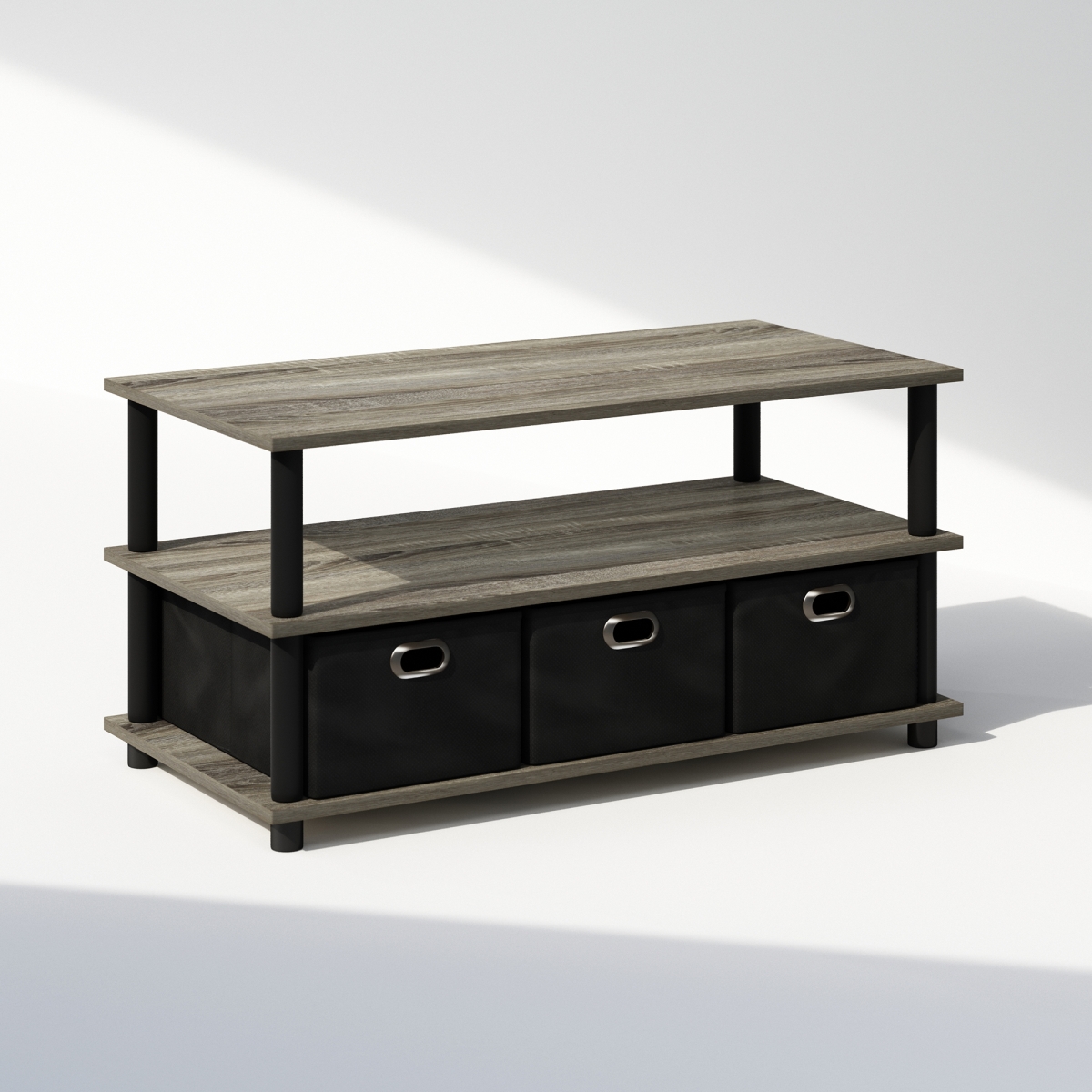 N18069GYWBKBK Turn-N-Tube Multipurpose Compact Open Storage Shoe Rack with Bin Drawers, French Oak & Black