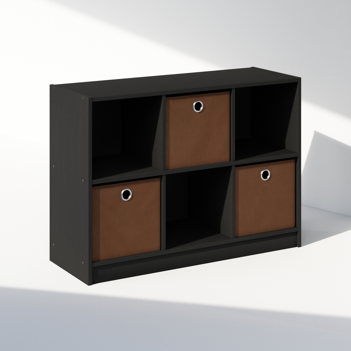N99940AMMBR Cubic Multipurpose Clothing & Closet Storage Organizer Shelf with Bin Drawers, 6 Cube - Americano & Medium Brown