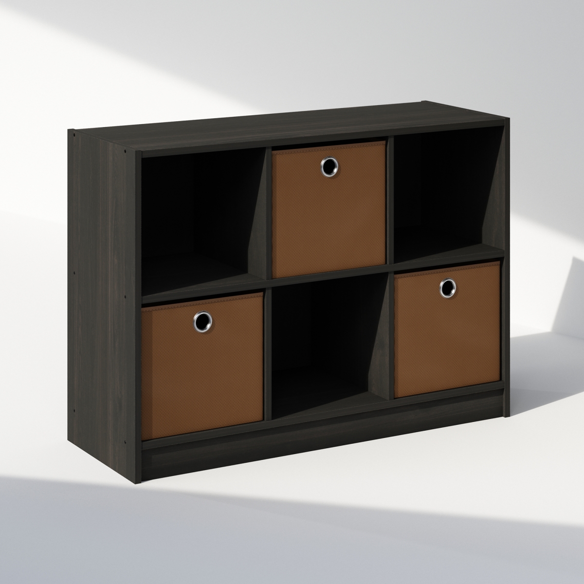 N99940EXBR Cubic Multipurpose Clothing & Closet Storage Organizer Shelf with Bin Drawers, 6 Cube - Espresso & Brown