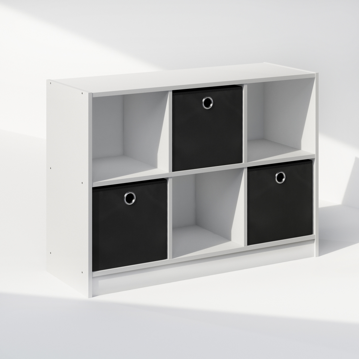 N99940WHBK Cubic Multipurpose Clothing & Closet Storage Organizer Shelf with Bin Drawers, 6 Cube - White & Black