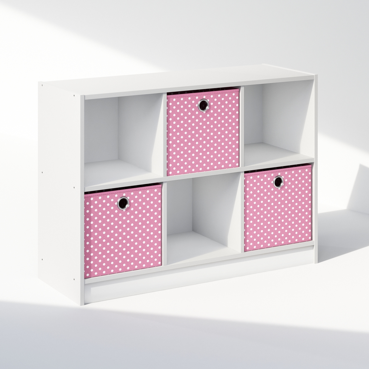 N99940WHLPI Cubic Multipurpose Clothing & Closet Storage Organizer Shelf with Bin Drawers, 6 Cube - White & Pink