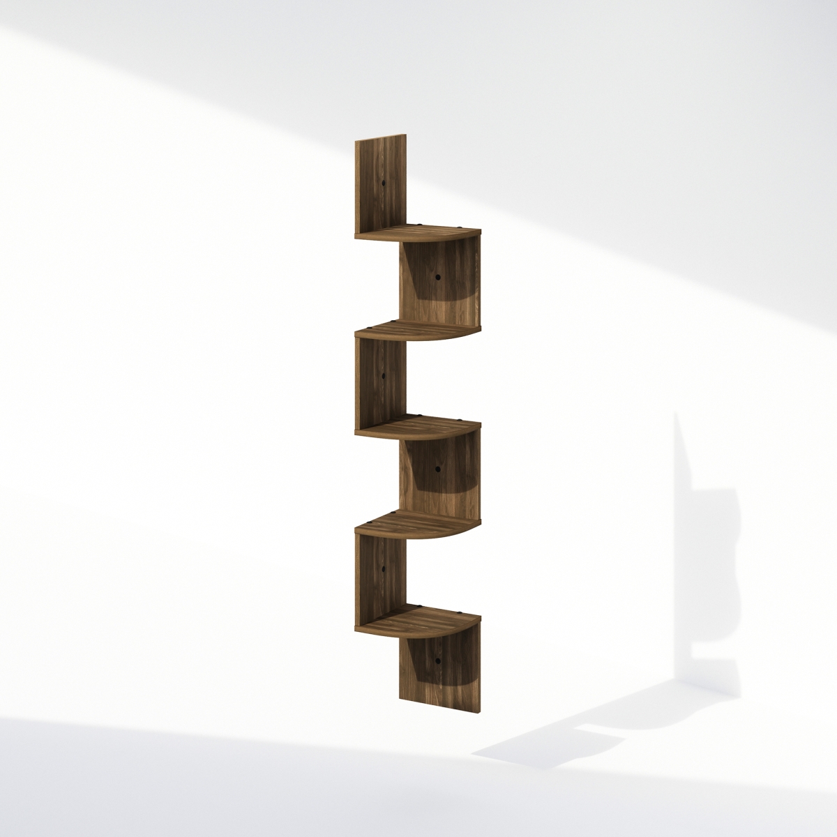 N16122CWN 5-Tier Floating Corner Wall Mount Shelves for Storage & Display - Columbia Walnut