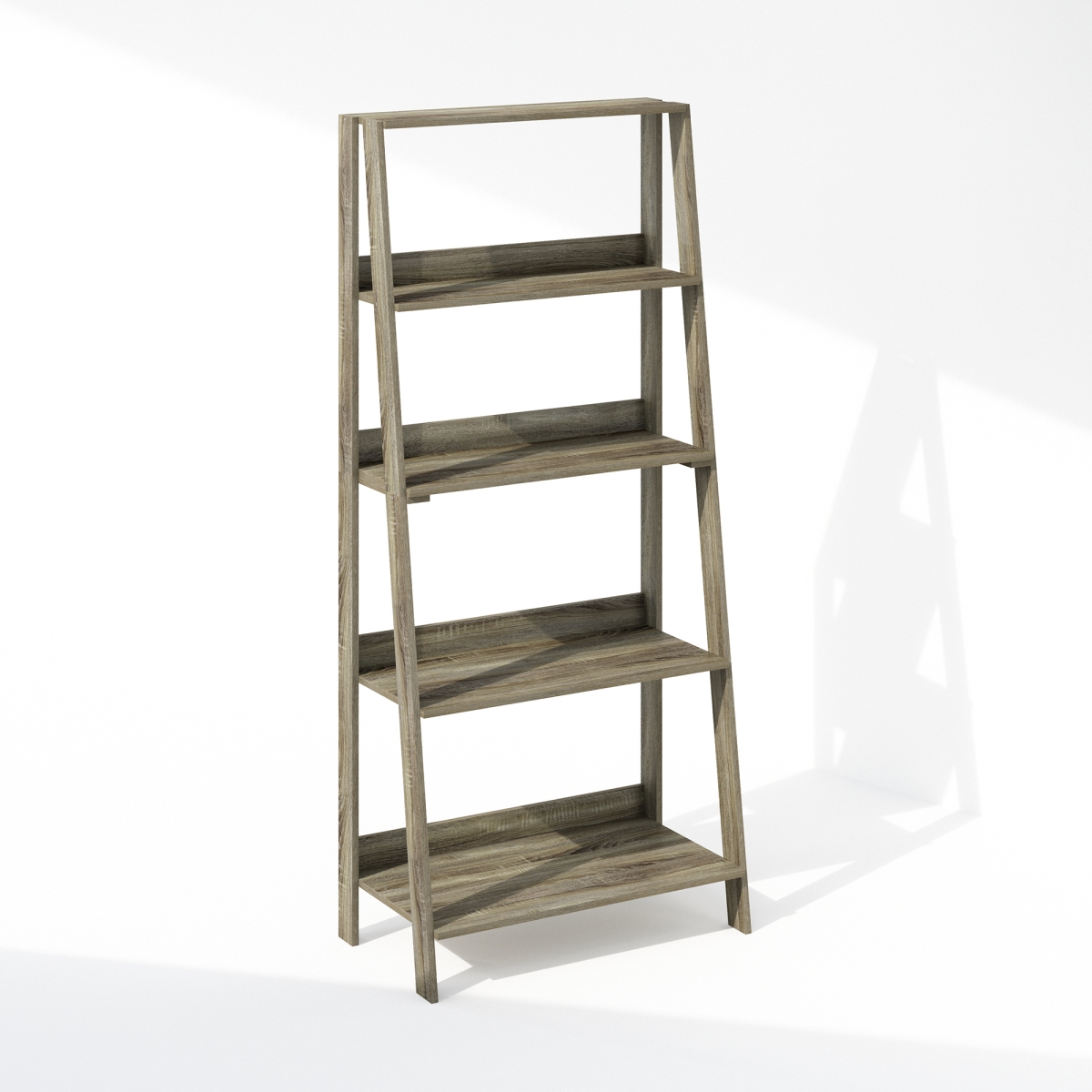 N21076GYW 12.99 x 53.54 x 23.62 in. 5-Tier Ladder Bookcase, Display Shelf - French Oak