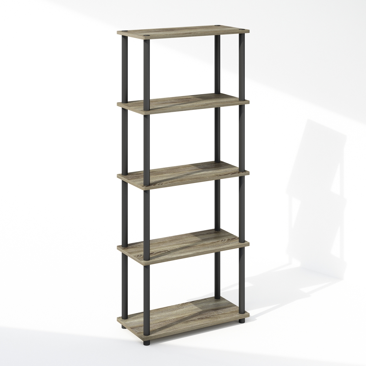 N17091GYWBK 11.6 x 57.4 x 23.6 in. Turn-N-Tube 5-Tier Multipurpose Compact Display Rack, Shelving Unit - Bookcase - French Oak & Black