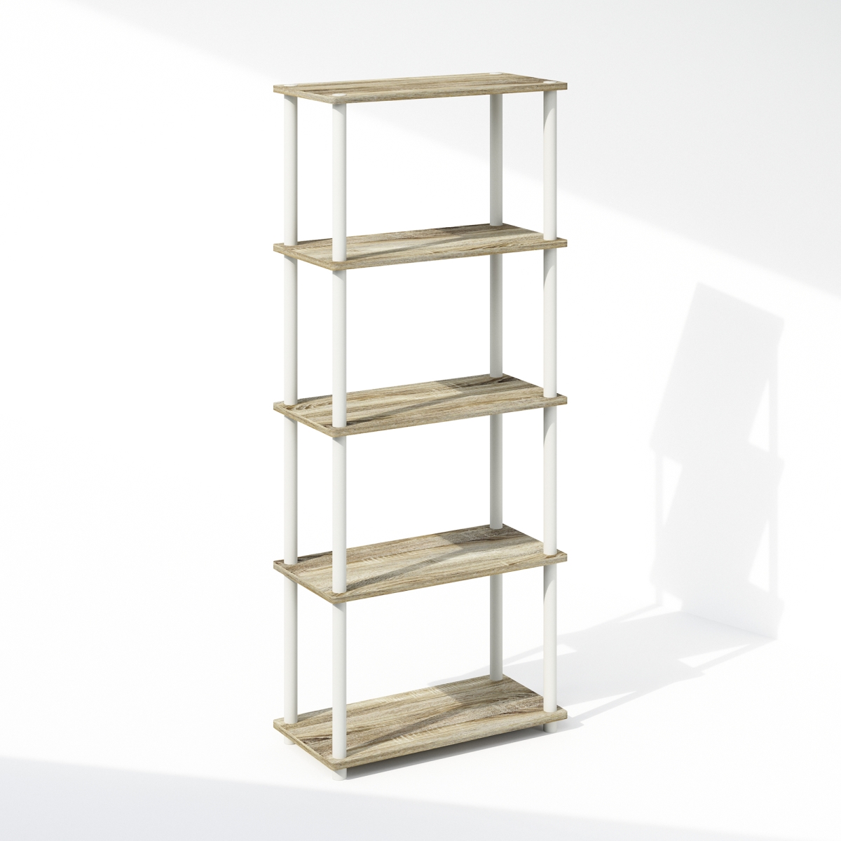 N17091OKWH 11.6 x 57.4 x 23.6 in. Turn-N-Tube 5-Tier Multipurpose Compact Display Rack, Shelving Unit - Bookcase - Sonoma Oak & White