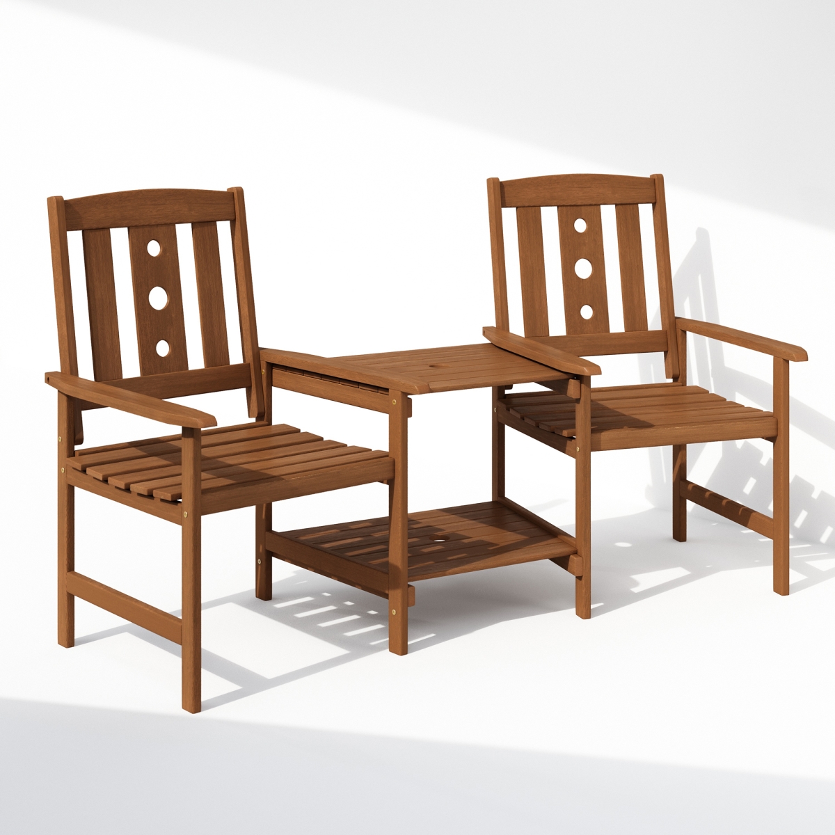 NFG17488 Dalam Hardwood Conversation Set with Attached Coffee Table & Umbrella Hole, Natural