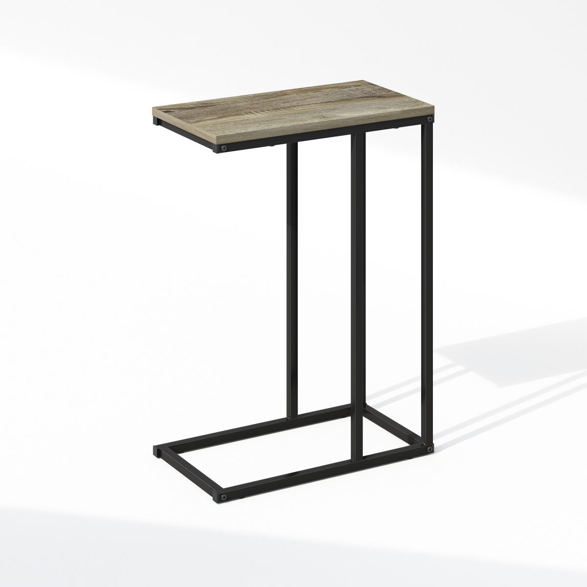 NFM19123GYW 9.84 x 24.8 x 17.72 in. C-Shaped Side End Table for Couch, Sofa & Bed with Metal Frame, French Oak Gray