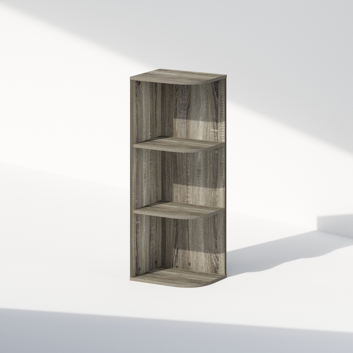 N21177GYW 9.3 x 31.5 x 12.01 in. Reed 3-Tier Space Saving Corner Storage Display Bookshelf - French Oak