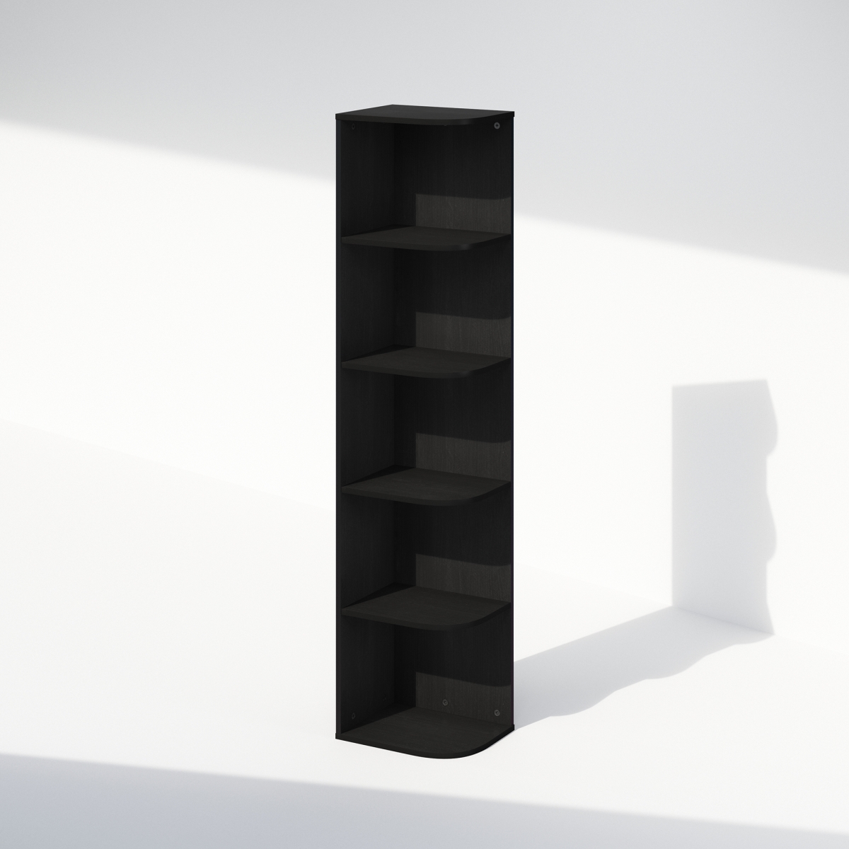 N22271BKW 9.3 x 51.73 x 12.01 in. Reed 5-Tier Space Saving Corner Storage Display Bookshelf - Black Wood